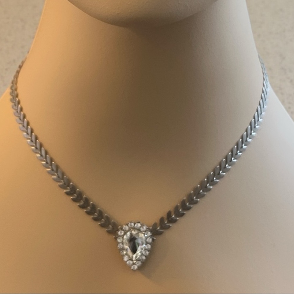 Loren Hope Silver Tone Necklace with Crystal Pendant NEW
